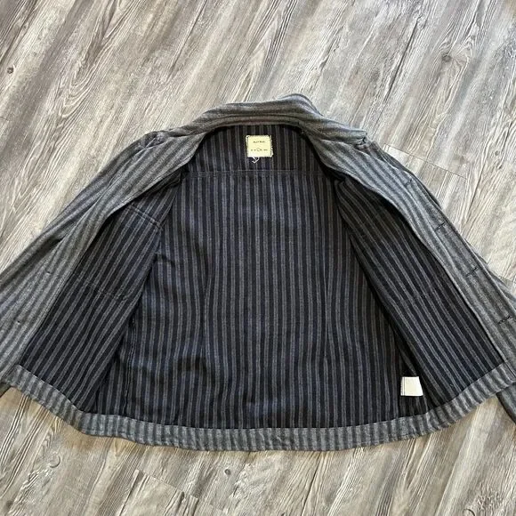 Billy Reid Wool Blend Overshirt Jacket Gray Stripe Size L Button Front Shacket - Picture 9 of 10